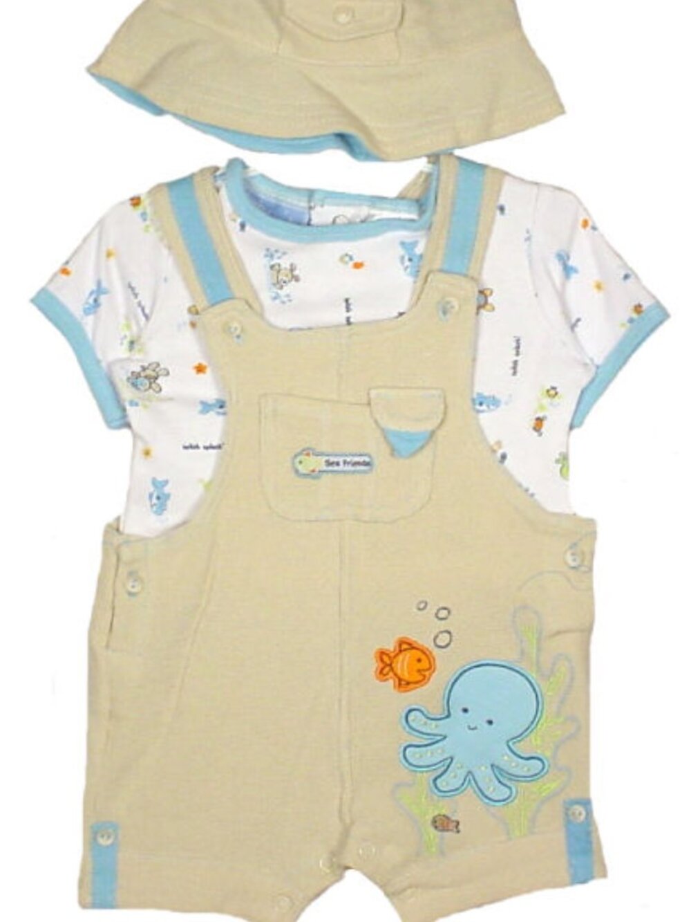 Baby Grand - Baby Boys' 3-Pc "Sea Friends" Shortall Set
